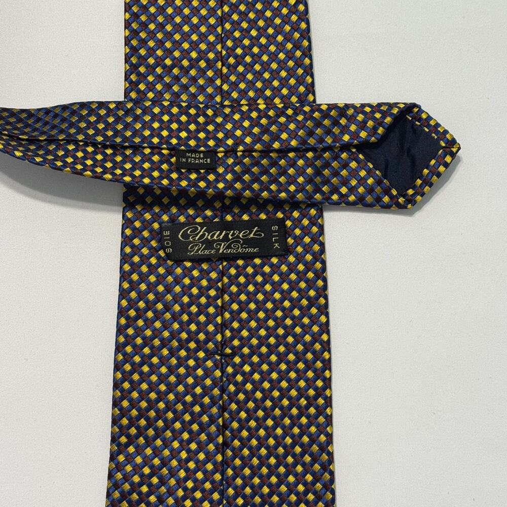 VTG 90's Charvet Place Vendome Mens Silk Tie 56" Red Blue Yellow Made in France